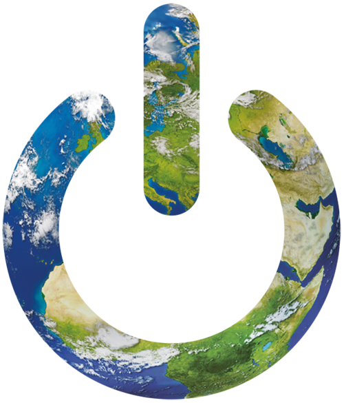 Green-IT Power-Button mit Erde als Hintergrund